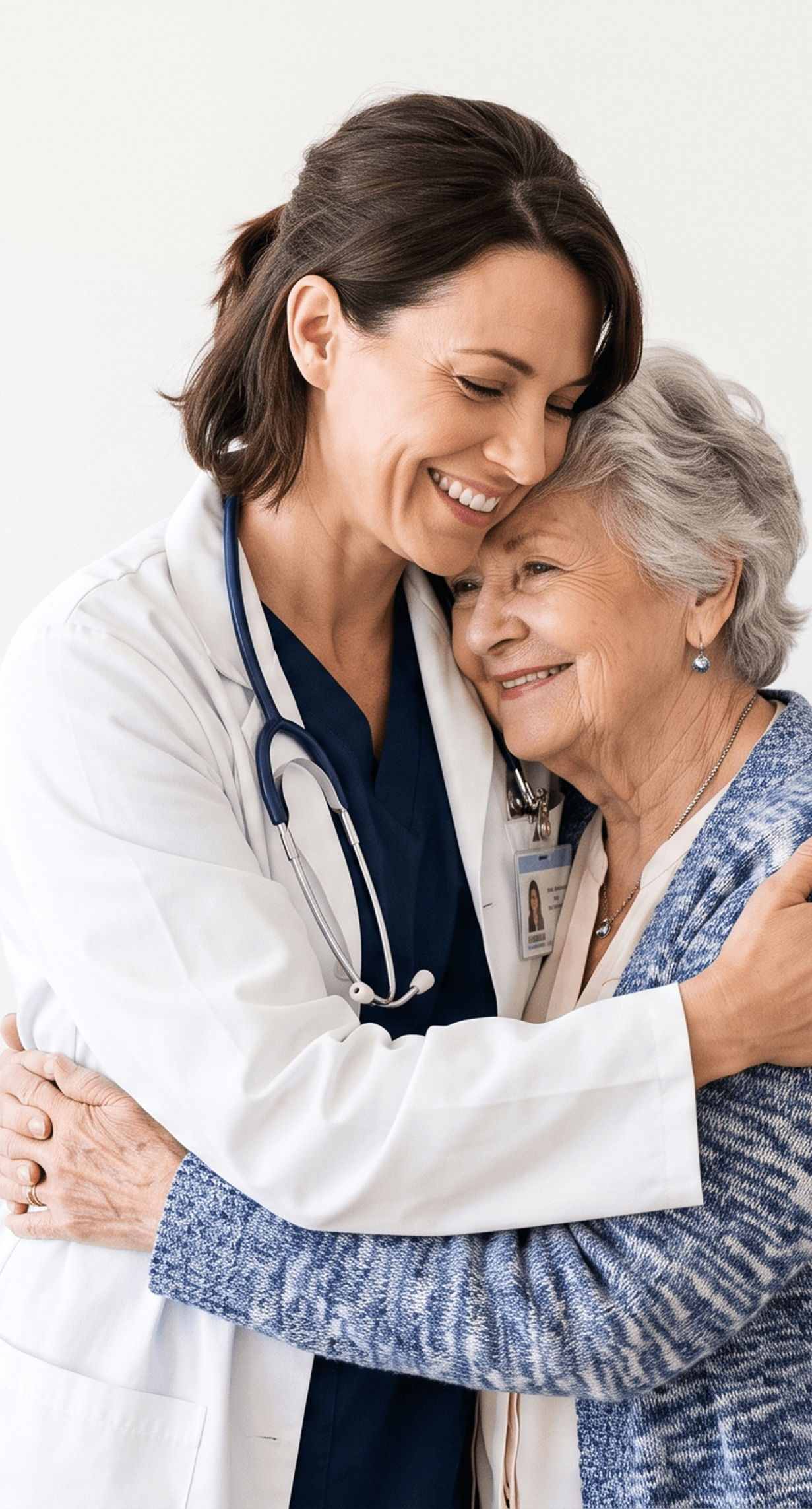 Physician hugging patient